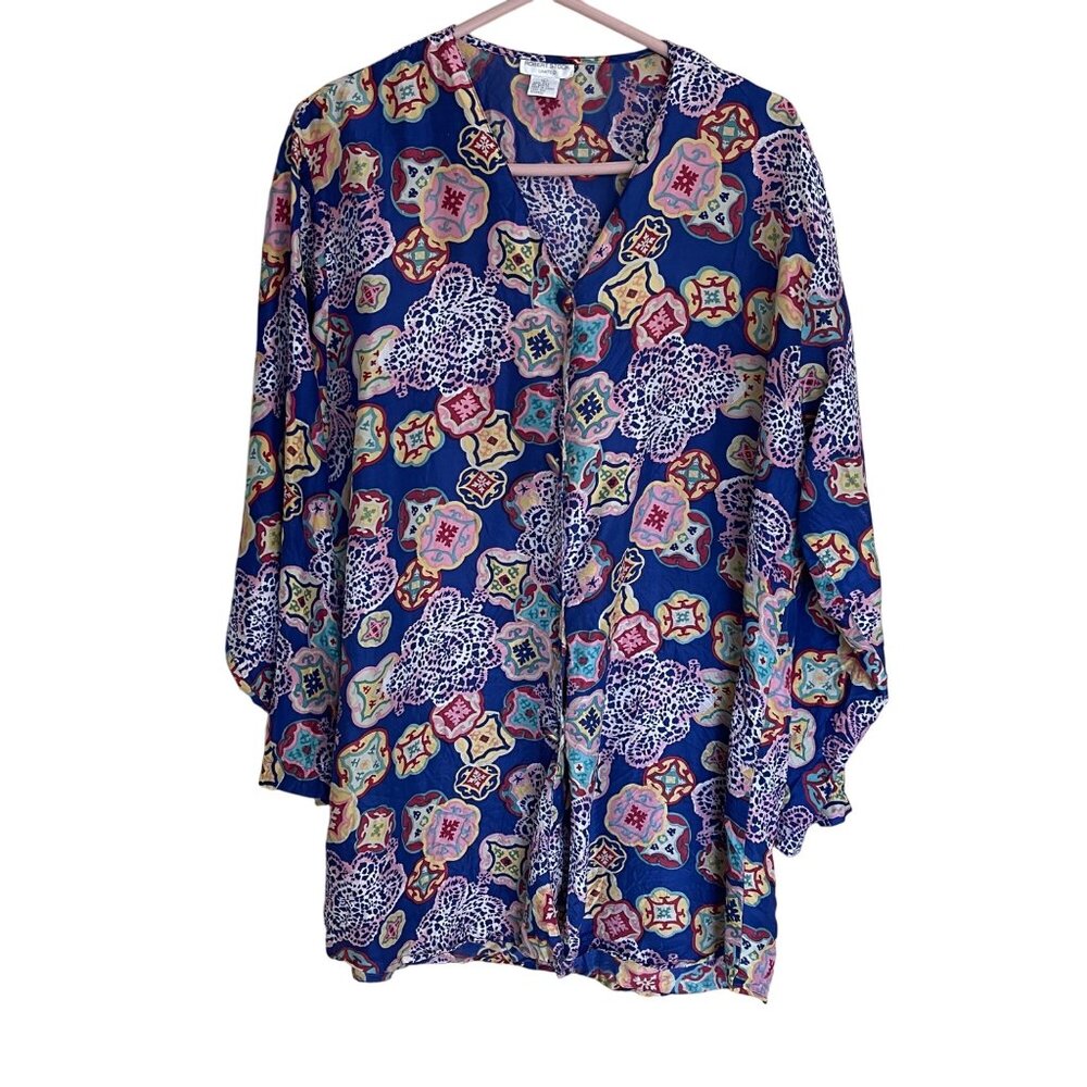 Robert Stock Limited Vintage Womens Dress Size Large Multicolor Tunic Pure Silk - Picture 1 of 11